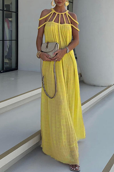 Natalia™ | Modernes und elegantes Maxikleid mit drapierter Zopf-Optik aus Leinenmischung