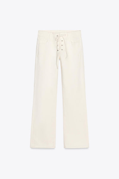 Sienna | Off-White Hose mit Schnürung & geradem Bein