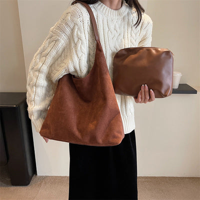 RetroSoft Suede | Schultertasche mit Passender Clutch