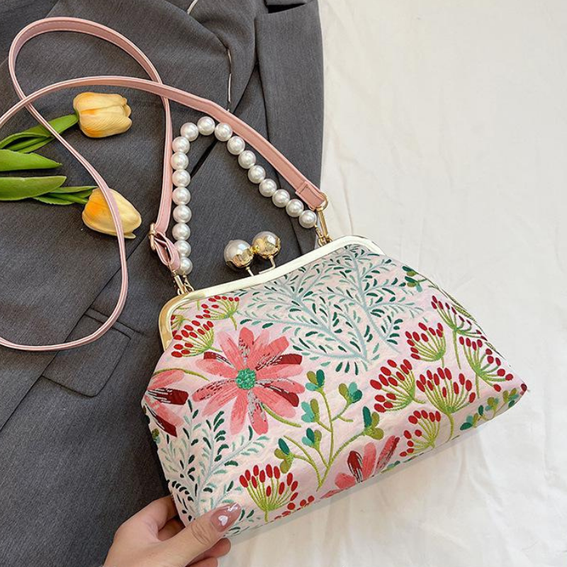 Perlenblüte Clutch | Vintage Schultertasche