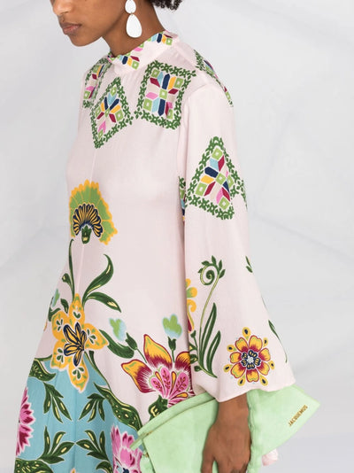 Florielle | Maxikleid mit Künstlerischem Blumenmuster & Weiten Ärmeln