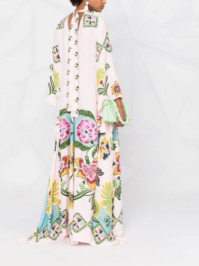 Florielle | Maxikleid mit Künstlerischem Blumenmuster & Weiten Ärmeln