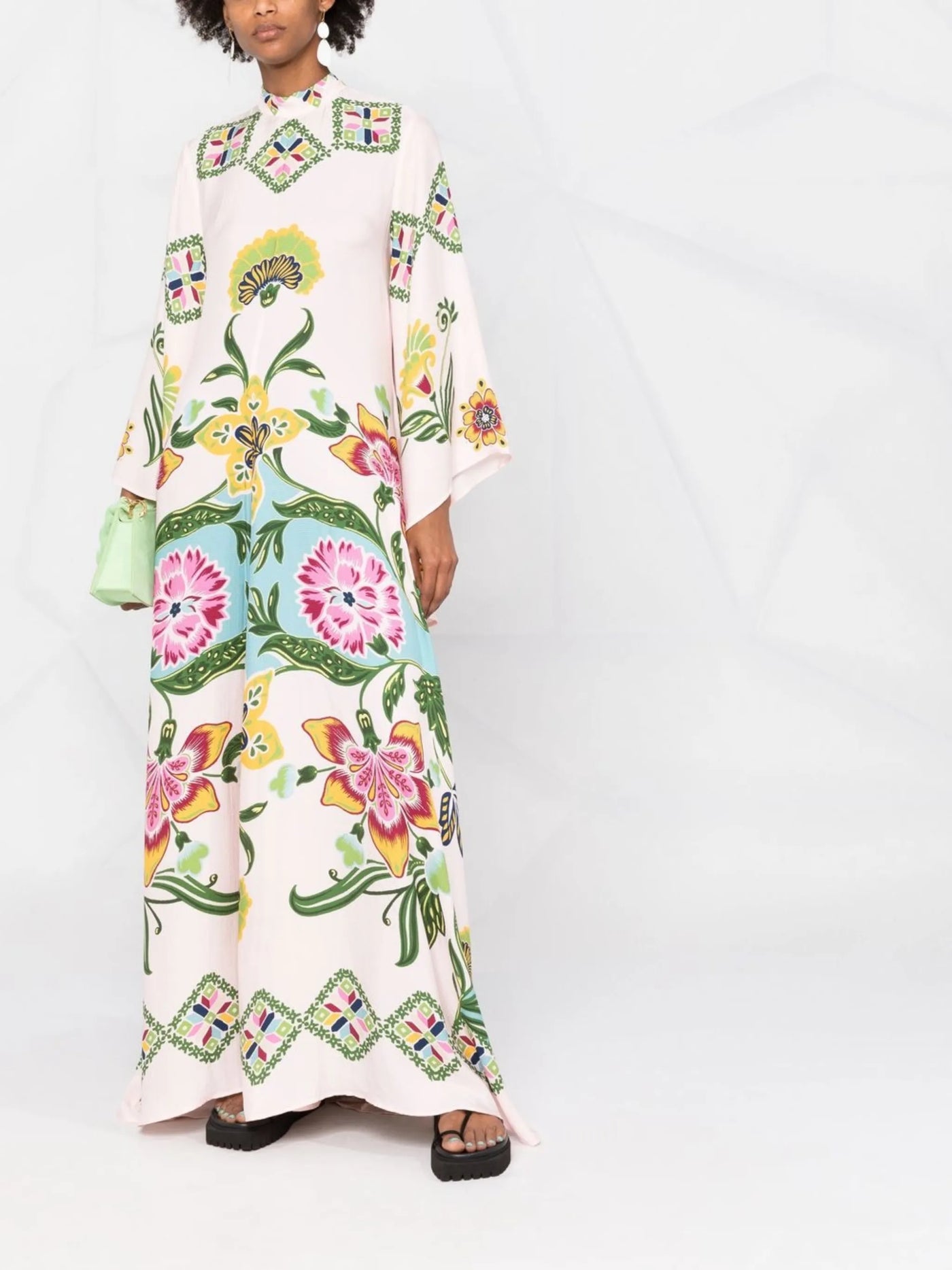 Florielle | Maxikleid mit Künstlerischem Blumenmuster & Weiten Ärmeln
