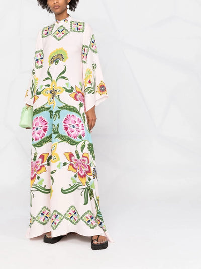 Florielle | Maxikleid mit Künstlerischem Blumenmuster & Weiten Ärmeln
