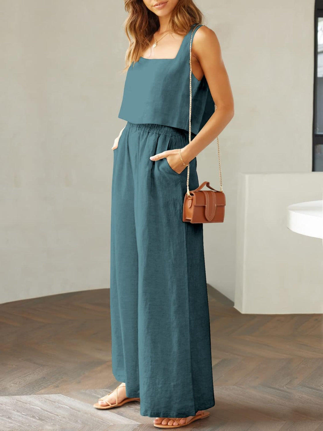 Maxina | Luftiges Damen-Set mit Cropped Top & Weitgeschnittene Hose