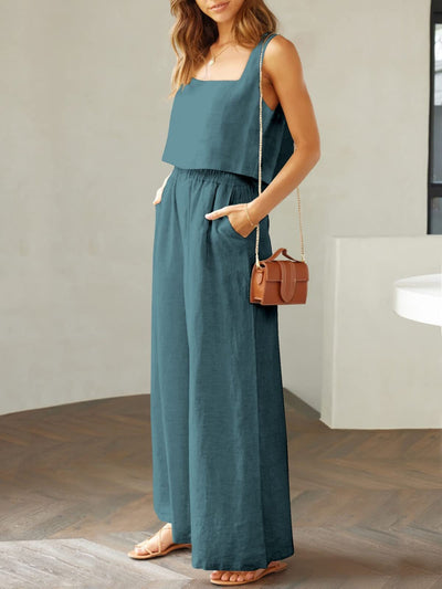 Maxina | Luftiges Damen-Set mit Cropped Top & Weitgeschnittene Hose