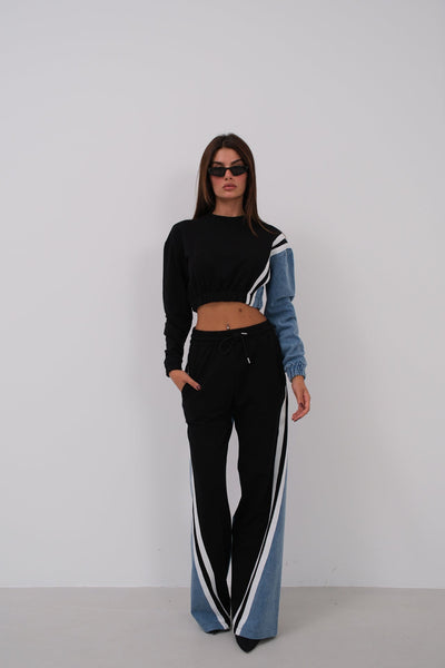 Taliya | Colorblock Trainingsanzug mit Denimdetails