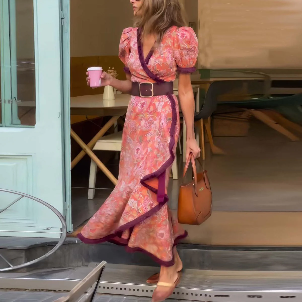 Isabella™ | Elegantes Maxikleid in Rosa mit kurzen Ärmeln