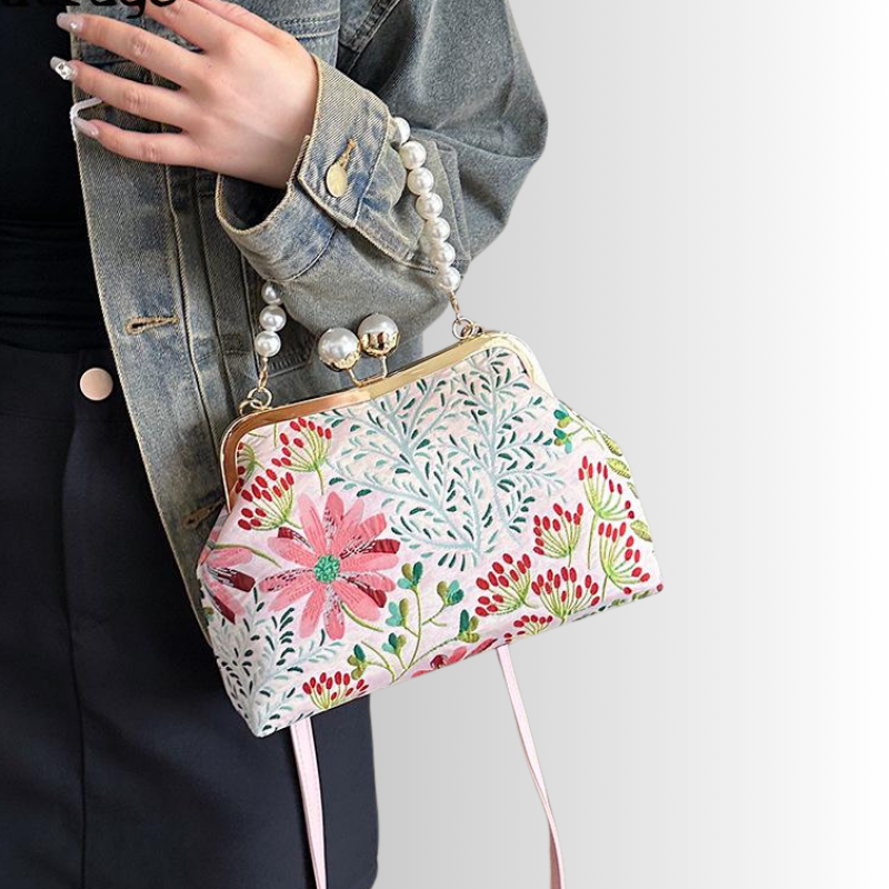 Perlenblüte Clutch | Vintage Schultertasche