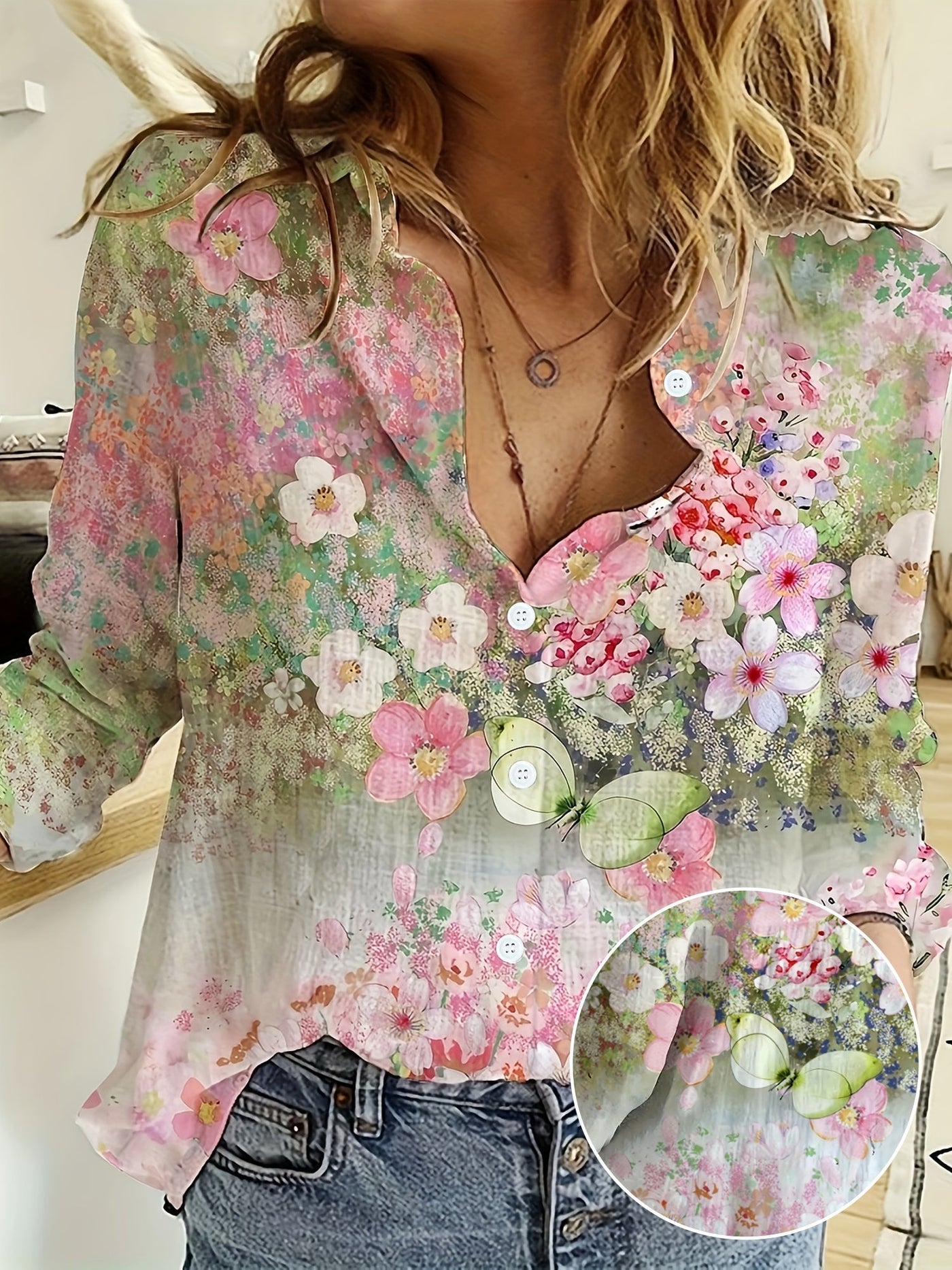 Mira™ | Langärmliges Hemd mit Kragen und Blumenmuster