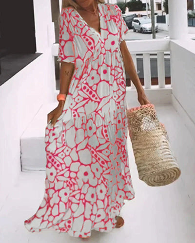 Weites Kleid mit V-Ausschnitt und Print