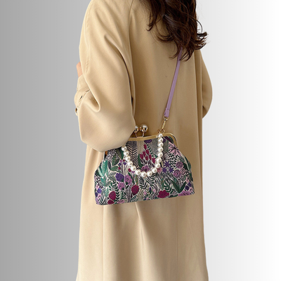 Perlenblüte Clutch | Vintage Schultertasche