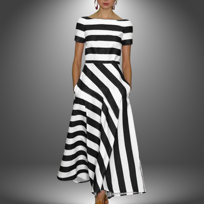 Nicole | Handgefertigtes Langarmkleid mit Streifen