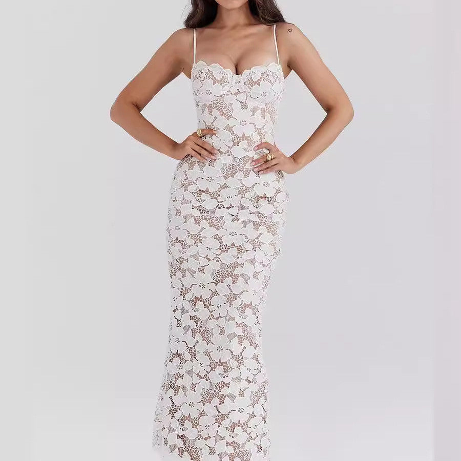 Pearl Blossom | Spitzen Maxi Kleid mit Schnürung & Blumenmuster