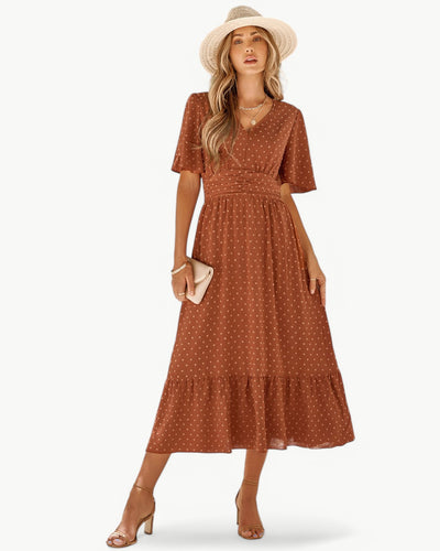 RENÉE™ | Langes Kleid mit V-Ausschnitt und kurzen Ärmeln