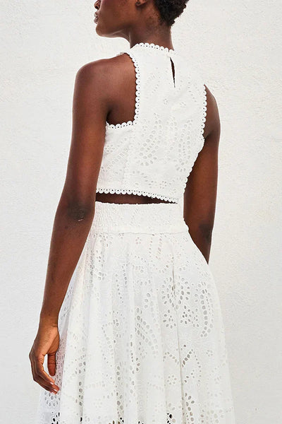 Elanora | Broderie-Set mit Crop Top & Schwungvollem Rock – Sommerliche Chic-Vibes