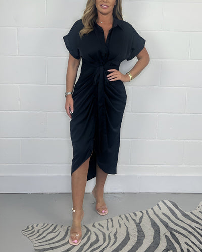 Savena | Taillierte Hemdblusenkleid mit Schleifendetail & sommerlicher Midi-Länge