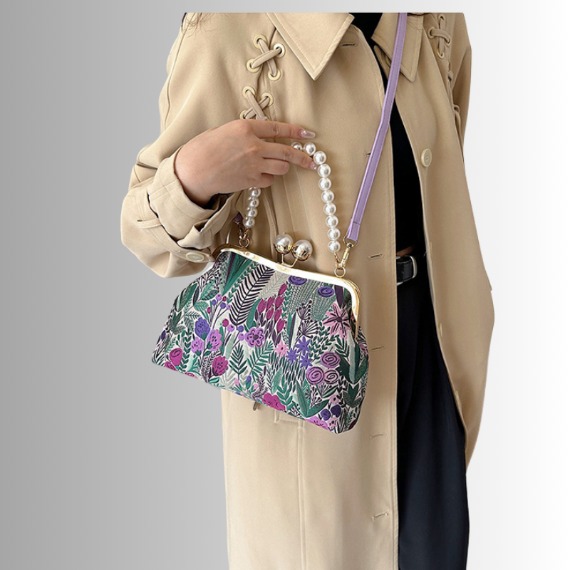 Perlenblüte Clutch | Vintage Schultertasche