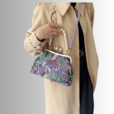 Perlenblüte Clutch | Vintage Schultertasche