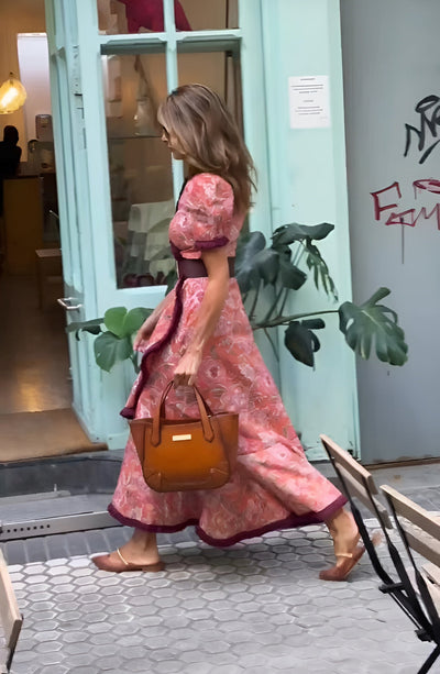 Isabella™ | Elegantes Maxikleid in Rosa mit kurzen Ärmeln