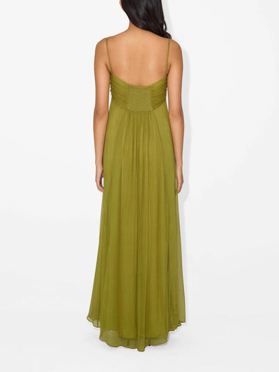 Eliane | Maxikleid mit Cut-Out & Spaghettiträgern in Olivgrün