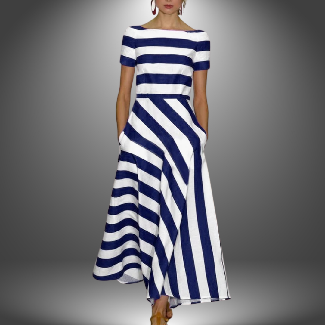 Nicole | Handgefertigtes Langarmkleid mit Streifen