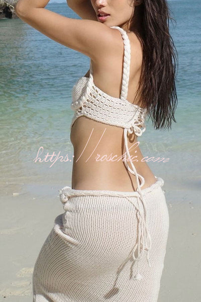 Kiara™ | Crochet Knit Braid Waist Slit Stretch Maxi Skirt