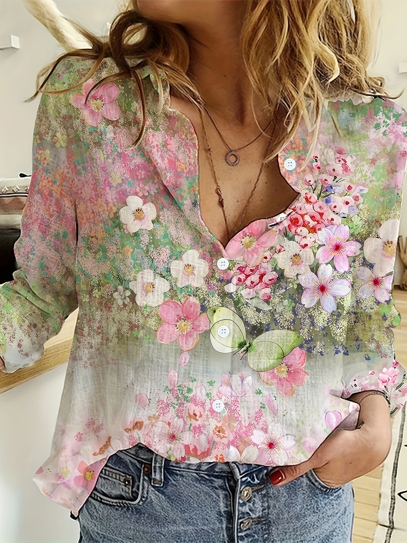 Mira™ | Langarmbluse mit Kragen und Blumenmuster