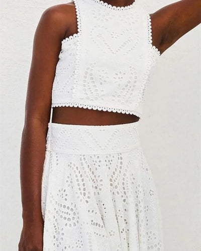 Elanora | Broderie Set mit Crop Top & Schwungvollem Rock – Sommerliche Chic-Vibes