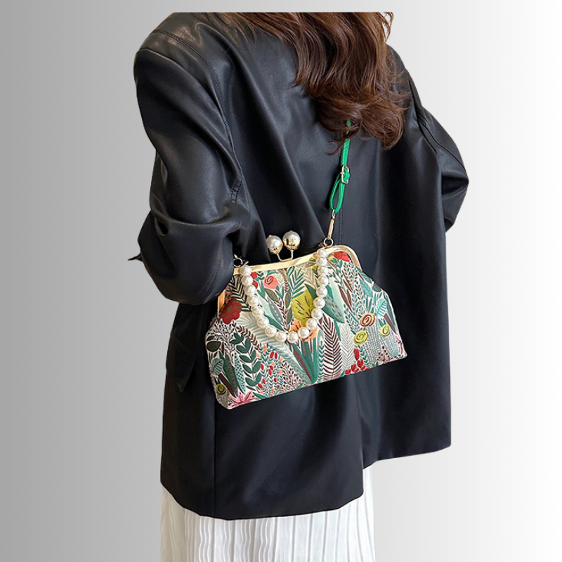 Perlenblüte Clutch | Vintage Schultertasche