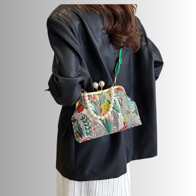 Perlenblüte Clutch | Vintage Schultertasche