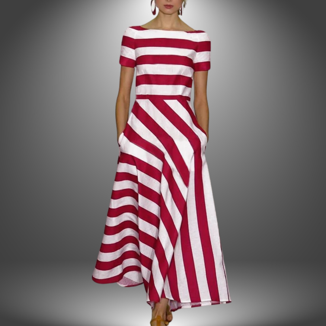 Nicole | Handgefertigtes Langarmkleid mit Streifen