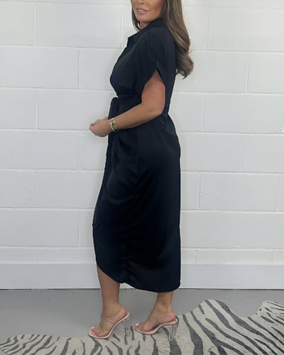 Savena | Taillierte Hemdkleid mit Schleifendetail & sommerlicher Midi-Länge