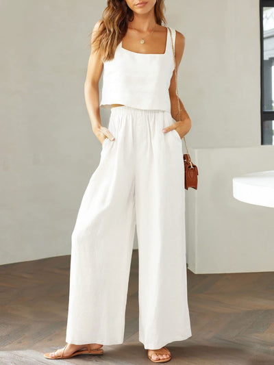 Maxina | Luftiges Damen Set mit Cropped Top & Weit geschnittene Hose