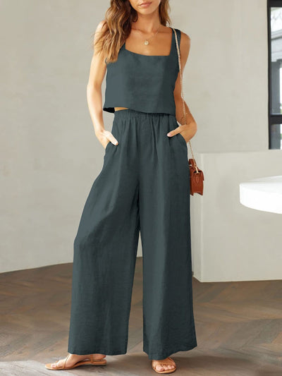 Maxina | Luftiges Damen-Set mit Cropped Top & Weitgeschnittene Hose