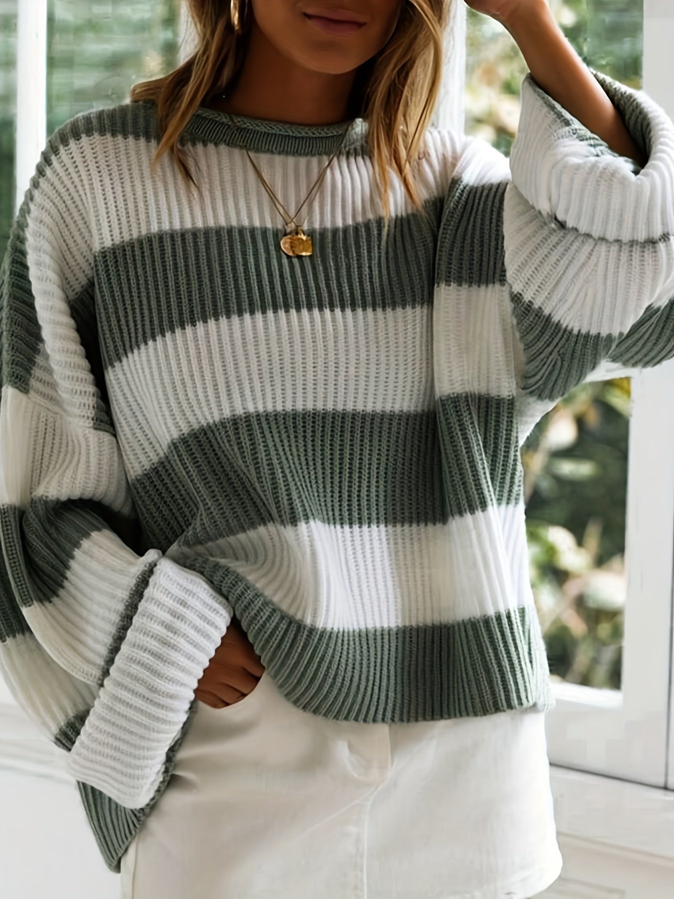 Ornella | Rundhals gestrickter Pullover mit Streifen