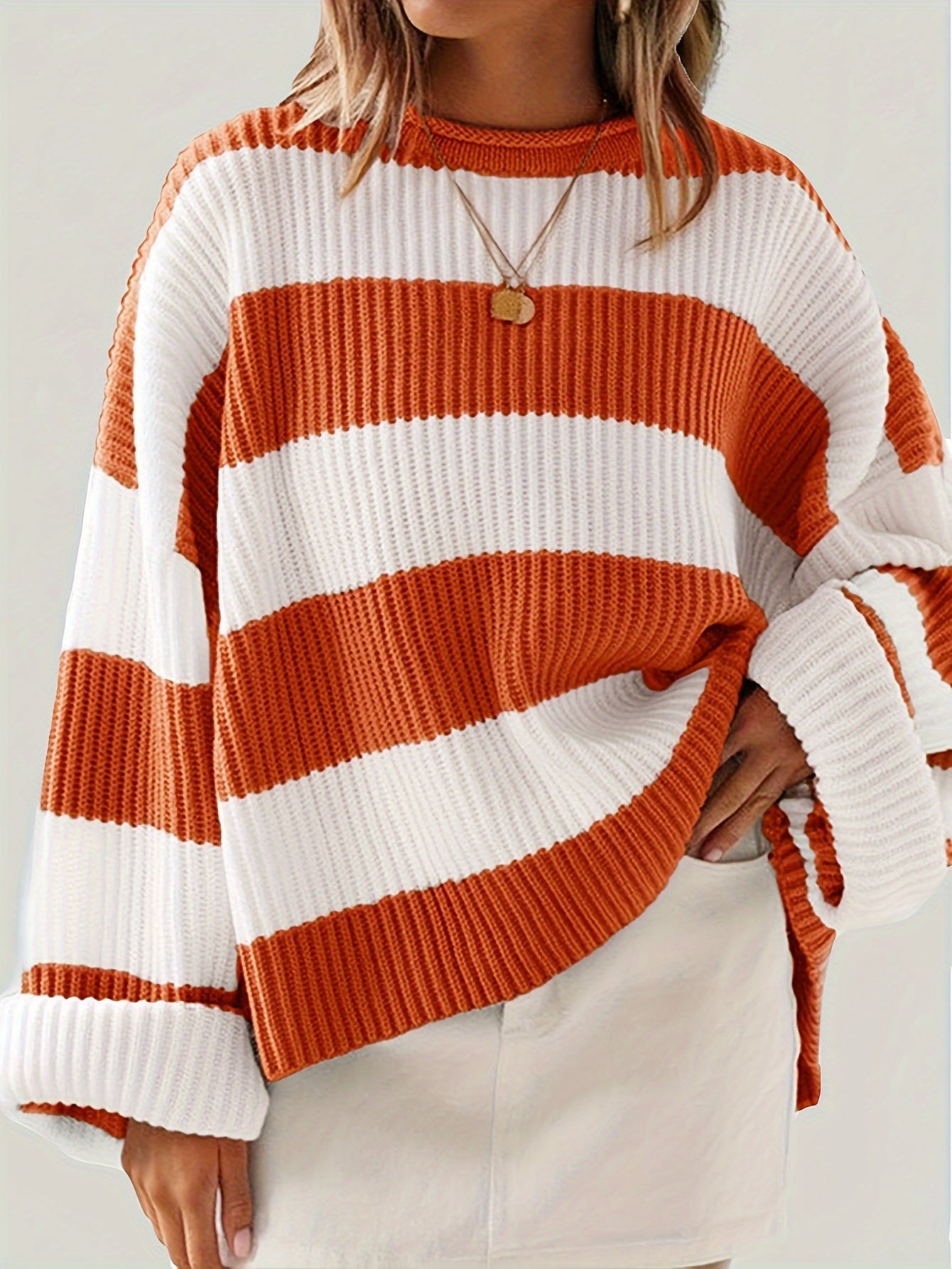 Ornella | Rundhals gestrickter Pullover mit Streifen