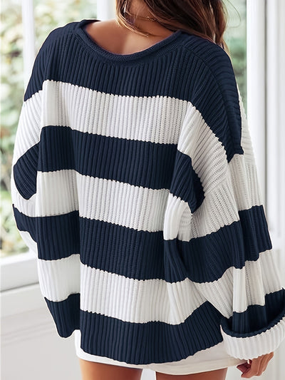Ornella | Rundhals gestrickter Pullover mit Streifen