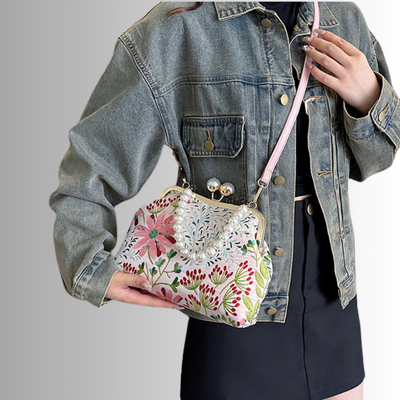 Perlenblüte Clutch | Vintage Schultertasche