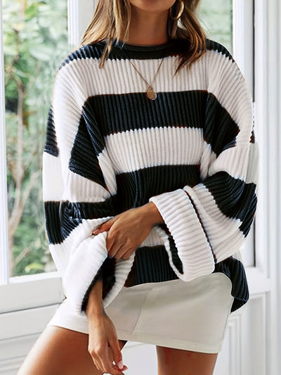 Ornella | Rundhals gestrickter Pullover mit Streifen