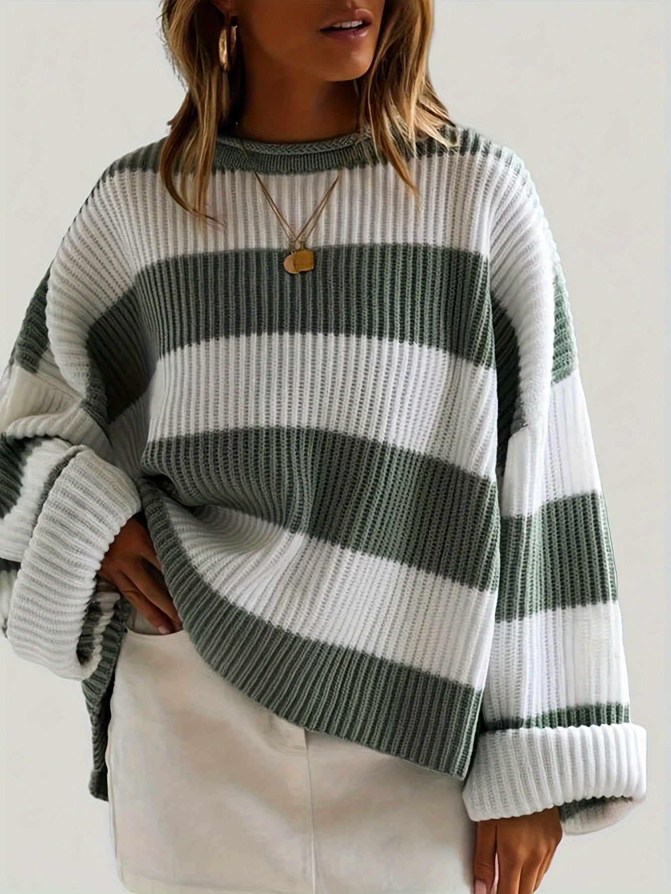 Ornella | Rundhals gestrickter Pullover mit Streifen