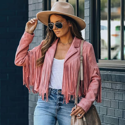 Fraya | Cropped Fransenjacke im Suèdelook – Festivaltauglich & Modisch