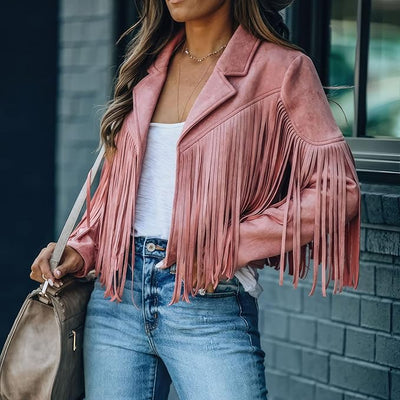 Fraya | Cropped Fransenjacke im Suèdelook – Festivaltauglich & Modisch