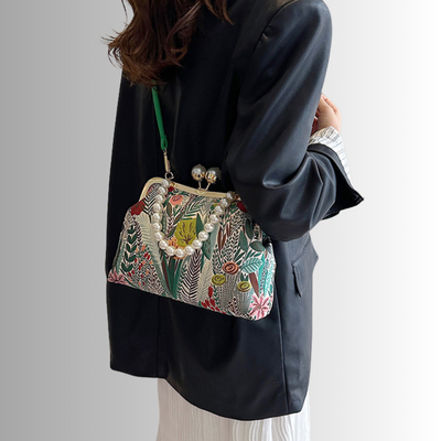 Perlenblüte Clutch | Vintage Schultertasche