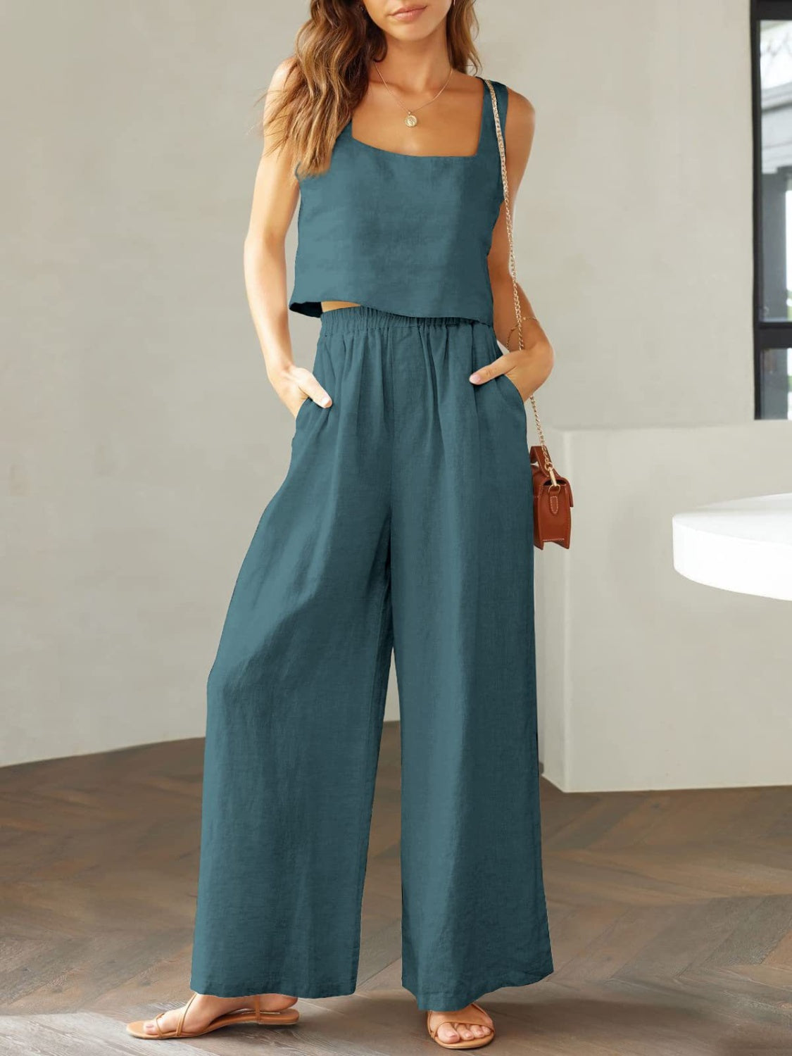 Maxina | Luftiges Damen Set mit Cropped Top & Weit geschnittene Hose