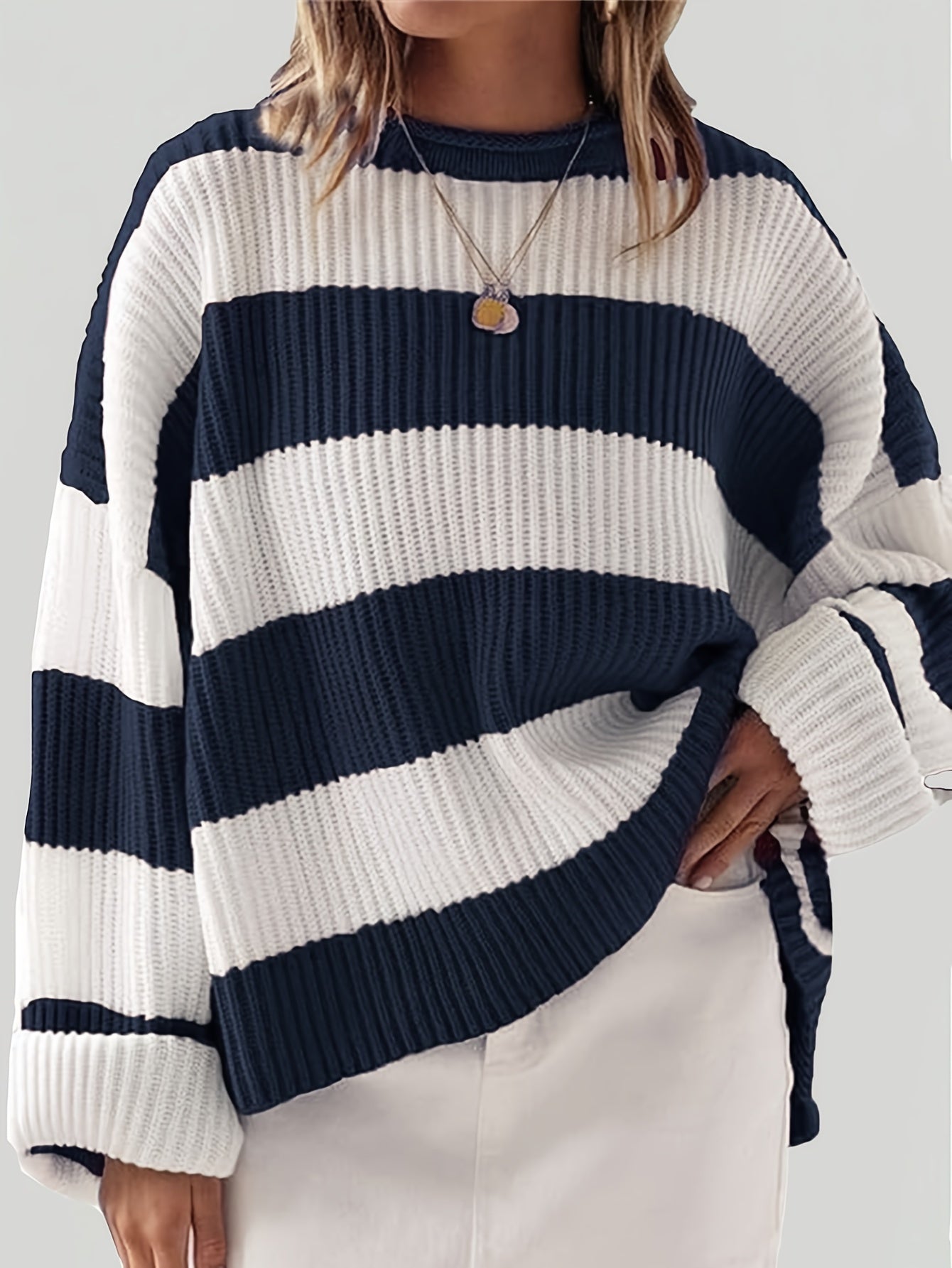 Ornella | Rundhals gestrickter Pullover mit Streifen