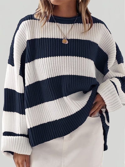 Ornella | Rundhals gestrickter Pullover mit Streifen