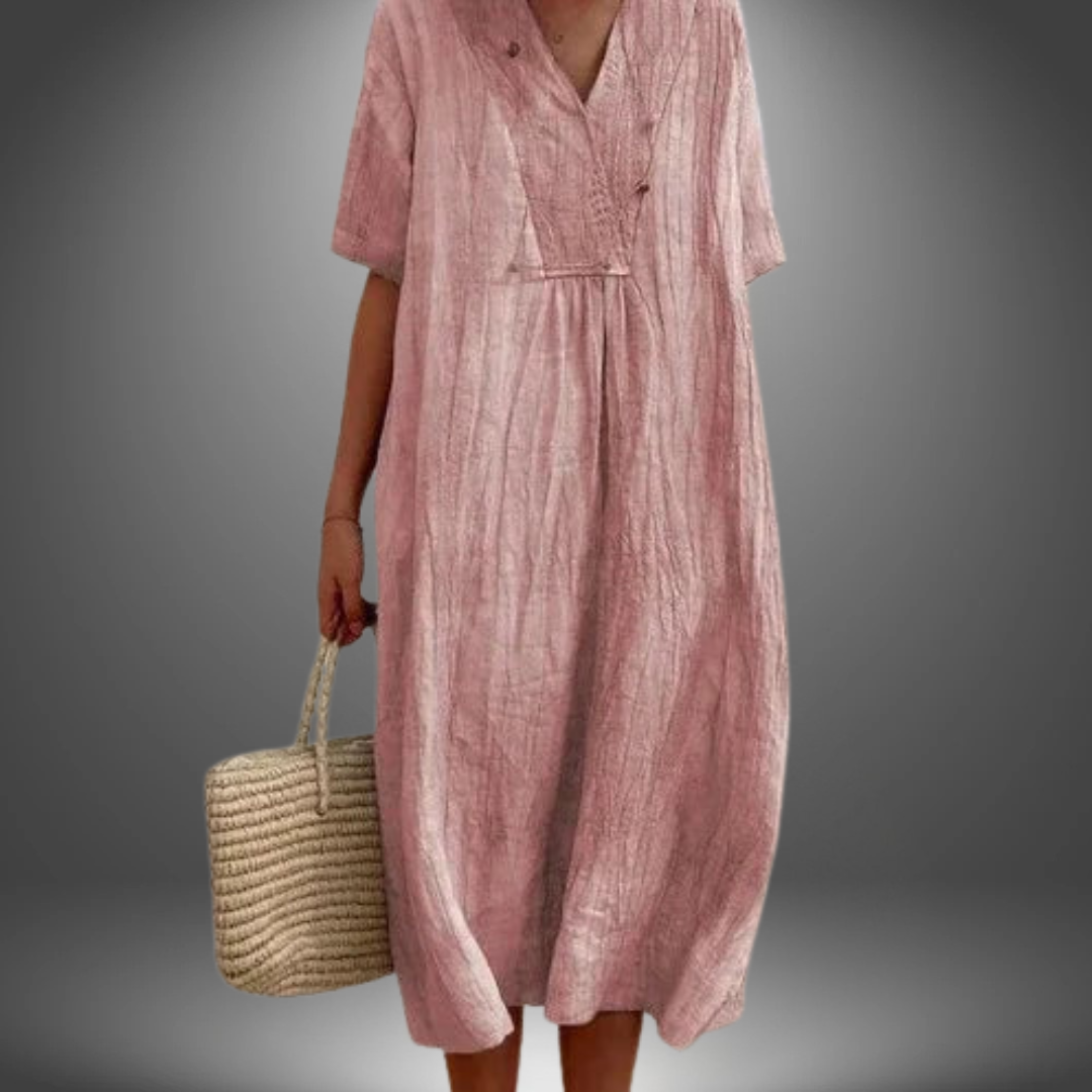 Carola™ | Kleid aus Baumwolle und Leinen mit V-Ausschnitt