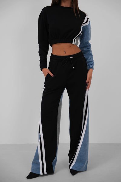 Taliya | Colorblock Trainingsanzug mit Denimdetails