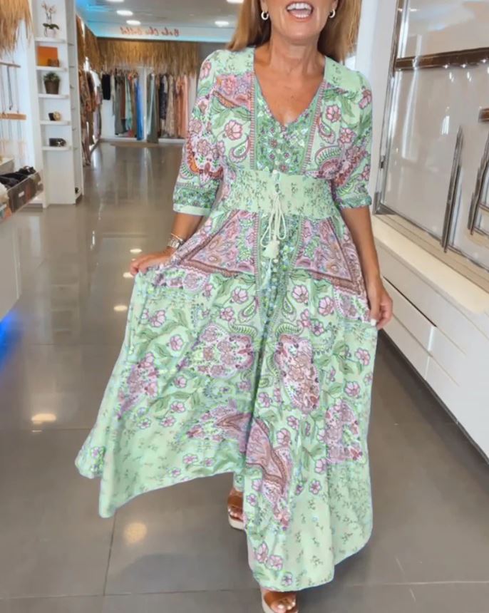 Sommerkleid mit V-Ausschnitt und 3/4-Ärmeln